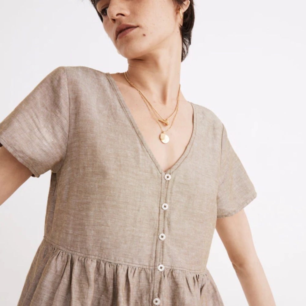 Madewell Linen-Blend Alexandra Button-Front Mini Dress